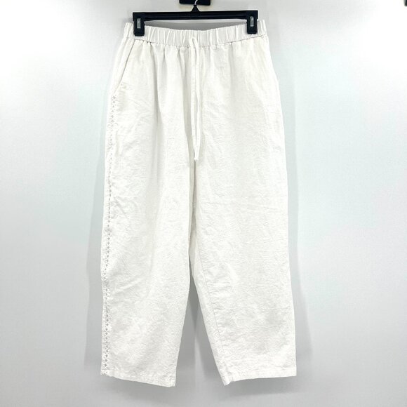 White Cotton Blend Gauzey Oversized Cropped Pants Women's Small - Picture 1 of 4